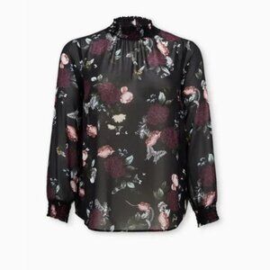 Torrid NWT size 4 (26W) butterfly floral Chiffon Smocked Mock Neck Blouse